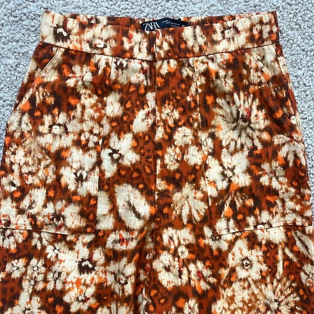 ZARA Linen Blend Floral Tie Dye Pants NWOT Size XS